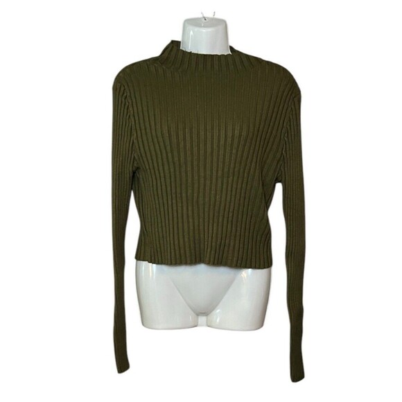Forever 21 Green Cable Knit Cropped Stretch Long Sleeve Sweater 2X - Picture 1 of 4